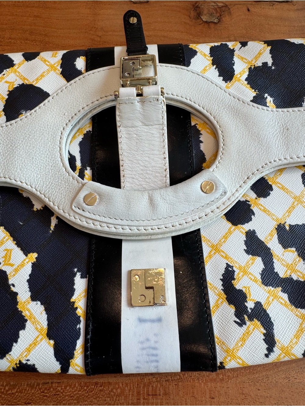 L.A.M.B. by Gwen Stefani Leopard Print Leather Clutch Purse White Black Gold - Picture 6 of 12